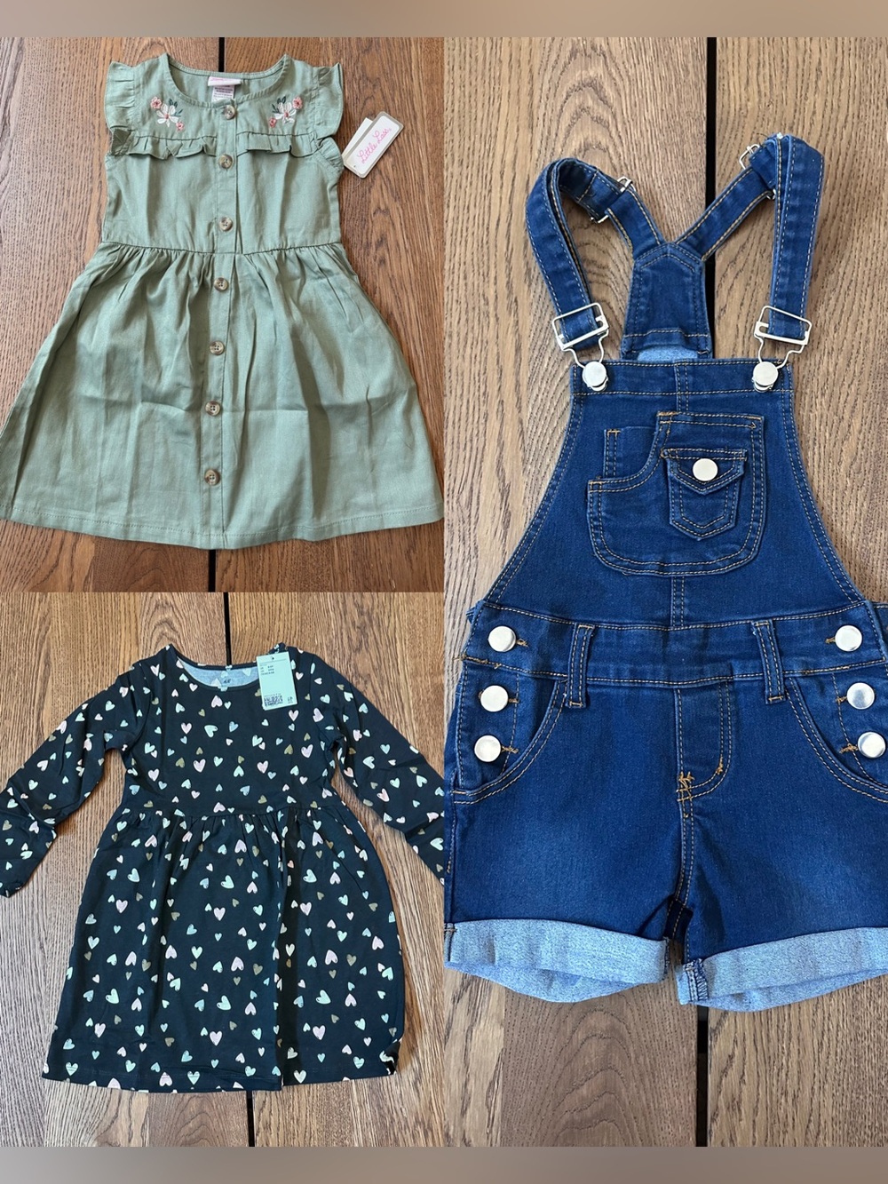 Little girl BUNDLE 2 dresses NWT. & shorts overalls EUC size 5 & 4-6